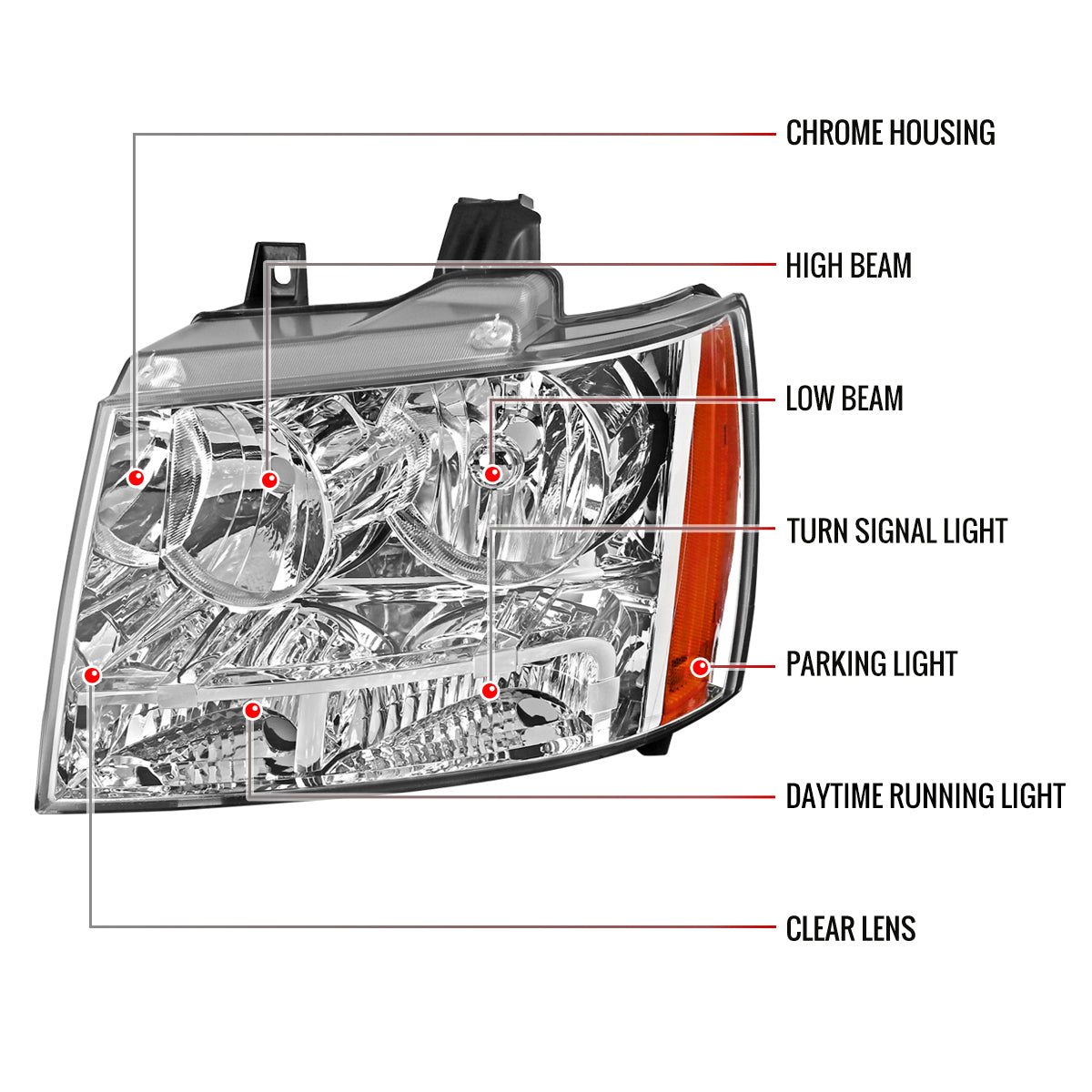 Spec-D Chevy Avalanche Tahoe Suburban 09 chrome headlights