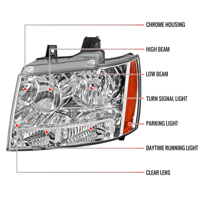 Spec-D Chevy Avalanche Tahoe Suburban 09 chrome headlights