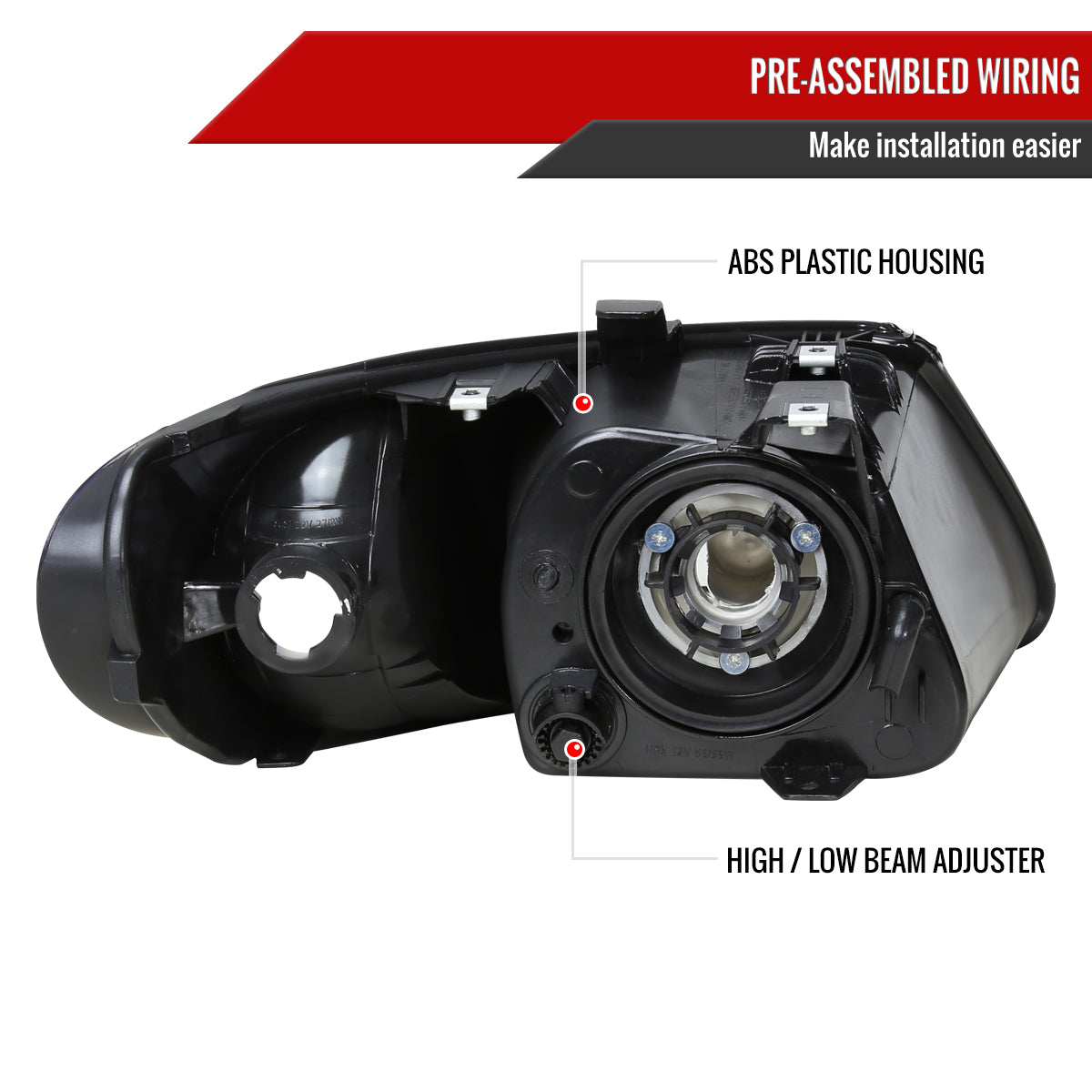 Spec-D 2001-2007 Dodge Caravan Chrysler Voyager/Town & Country OE Style Crystal Black Headlights