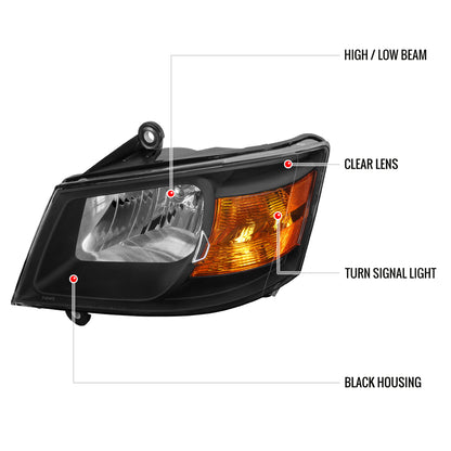 Spec-D 2008-2010 Dodge Grand Caravan OE Style Crystal w/ Amber Reflector Black Headlights