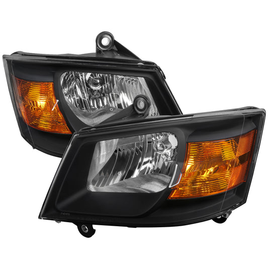 Spec-D 2008-2010 Dodge Grand Caravan OE Style Crystal w/ Amber Reflector Black Headlights