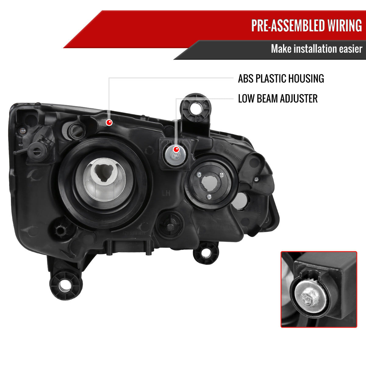 Spec-D 2008-2018 Dodge Grand Caravan Chrysler Town & Country OE Style Black Headlights