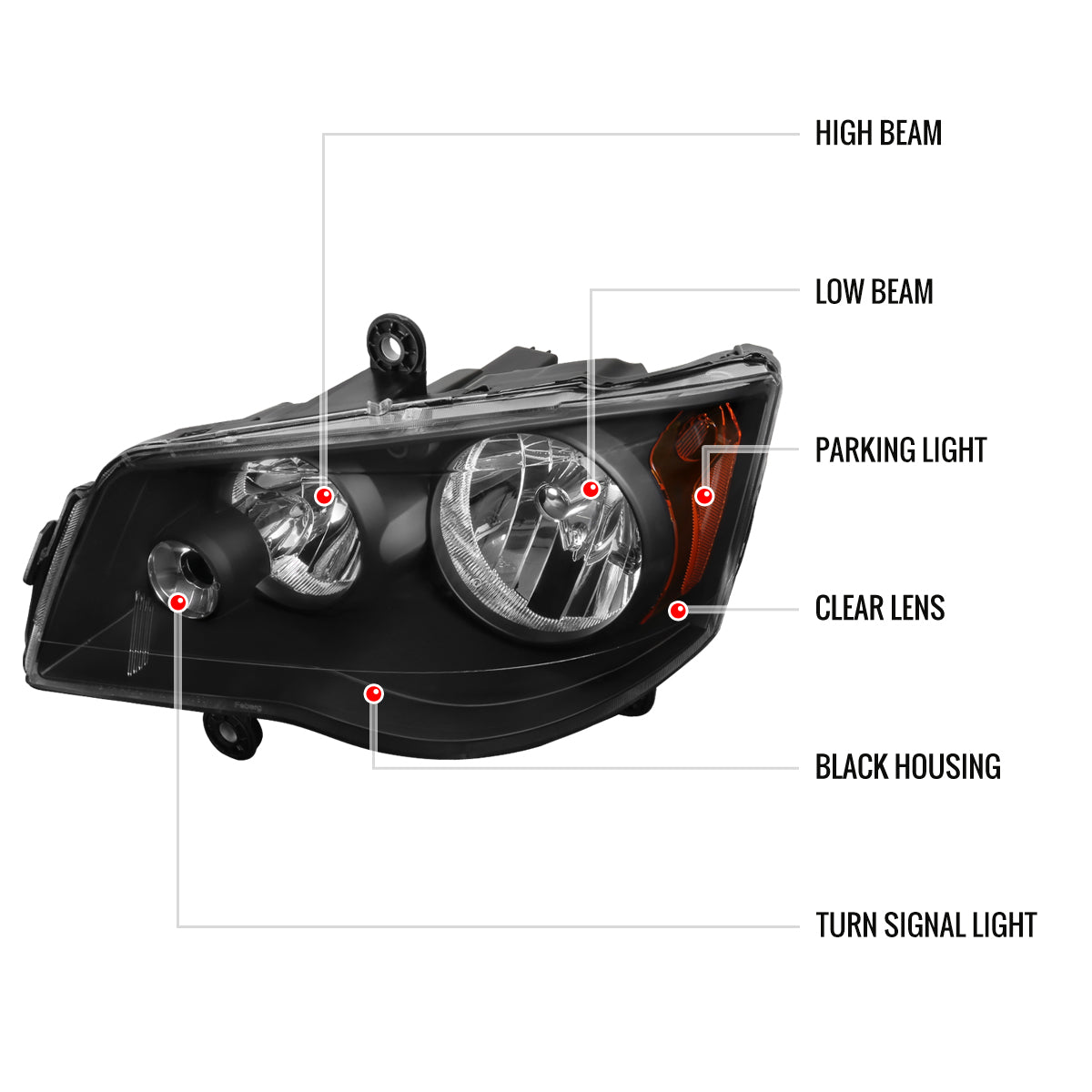 Spec-D 2008-2018 Dodge Grand Caravan Chrysler Town & Country OE Style Black Headlights