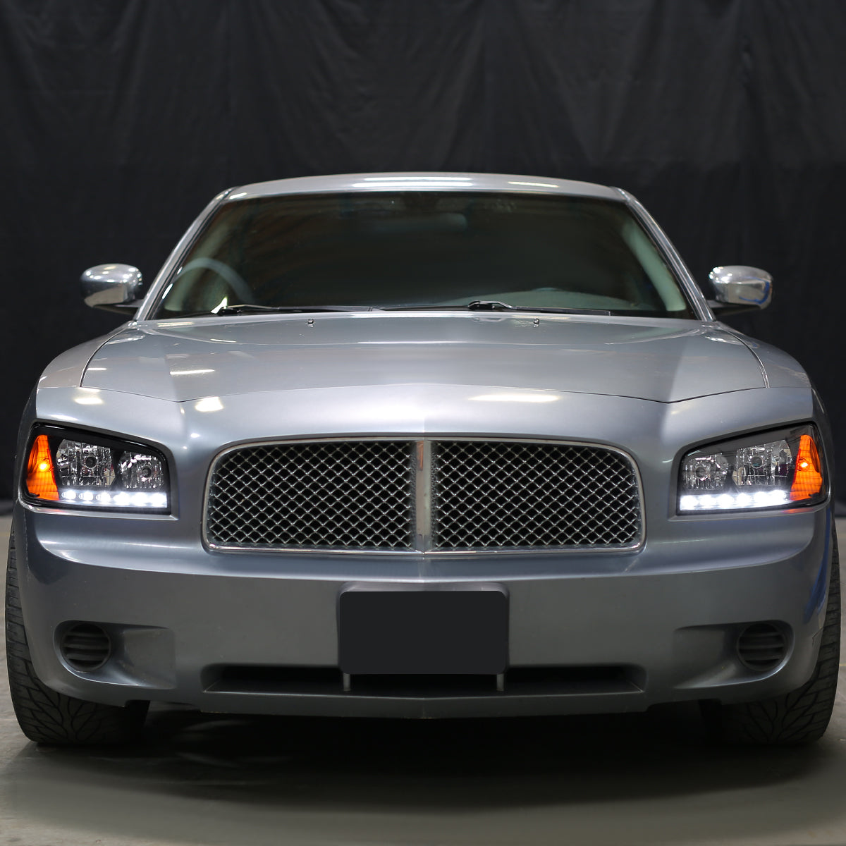 Spec-D 2006-2010 Dodge Charger 1PC Style LED OE Style w/ Amber Reflector Black Headlights