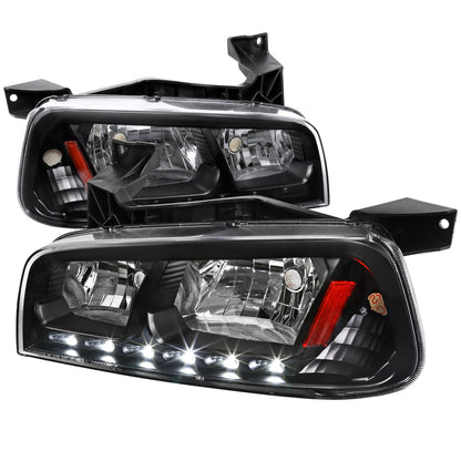 Spec-D 2006-2010 Dodge Charger 1PC Style LED OE Style w/ Amber Reflector Black Headlights