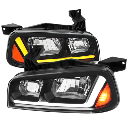 Spec-D 2006-2010 Dodge Charger Switchback Sequential LED Bar OE Style Black Headlights