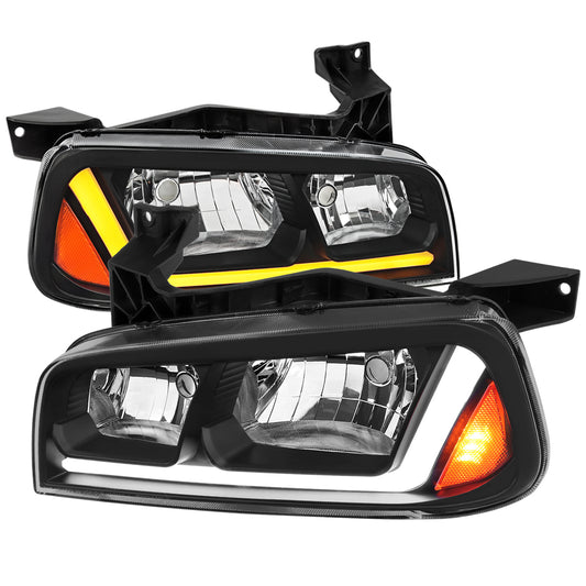 Spec-D 2006-2010 Dodge Charger Switchback Sequential LED Bar OE Style Black Headlights