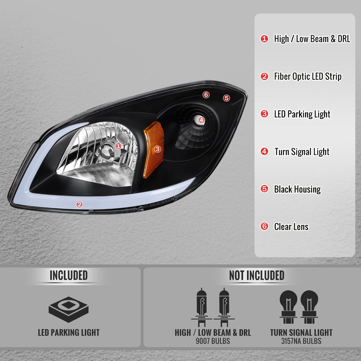 Spec-D 2005?€?2010 Chevrolet Cobalt Pontiac G5 / Pursuit LED Bar Projector w/ LED DRL Light Tube Black Headlights