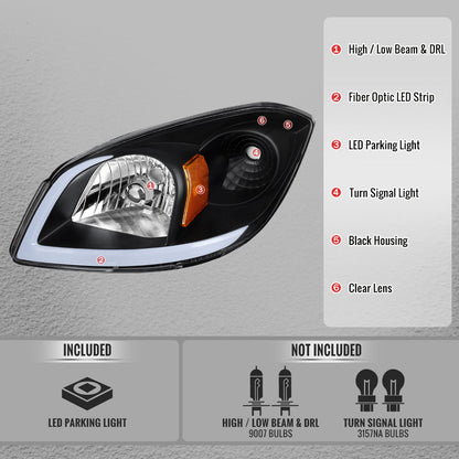 Spec-D 2005?€?2010 Chevrolet Cobalt Pontiac G5 / Pursuit LED Bar Projector w/ LED DRL Light Tube Black Headlights
