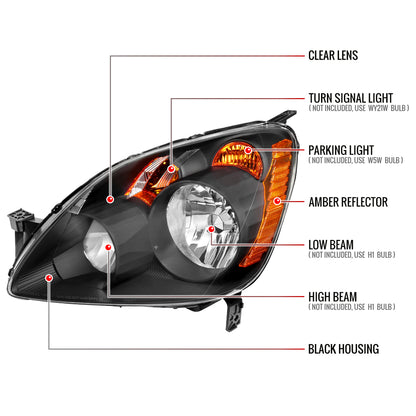 Spec-D 2005-2006 Honda CR-V OE Style JP with Amber Reflectors Black Headlights