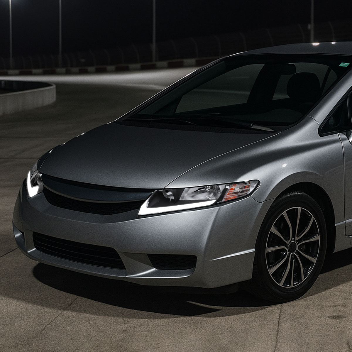 Spec-D 2006-2011 Honda Civic 4DR 4DR OE Style w/ LED Strip Black Headlights