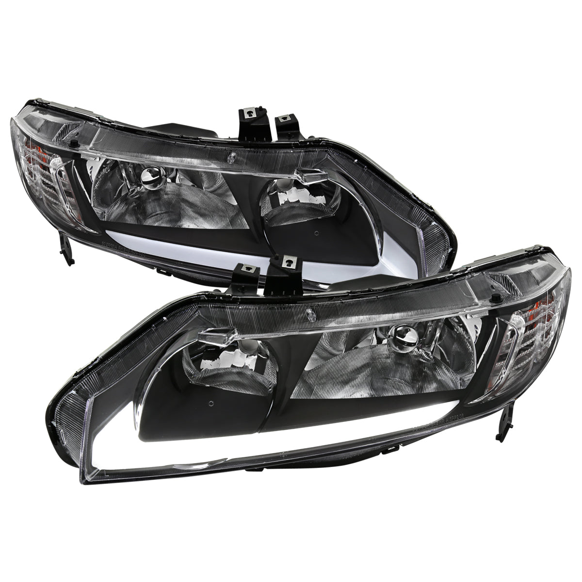 Spec-D 2006-2011 Honda Civic 4DR 4DR OE Style w/ LED Strip Black Headlights