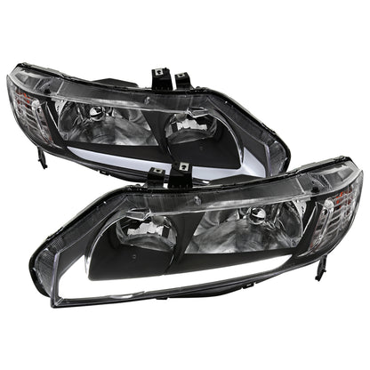 Spec-D 2006-2011 Honda Civic 4DR 4DR OE Style w/ LED Strip Black Headlights