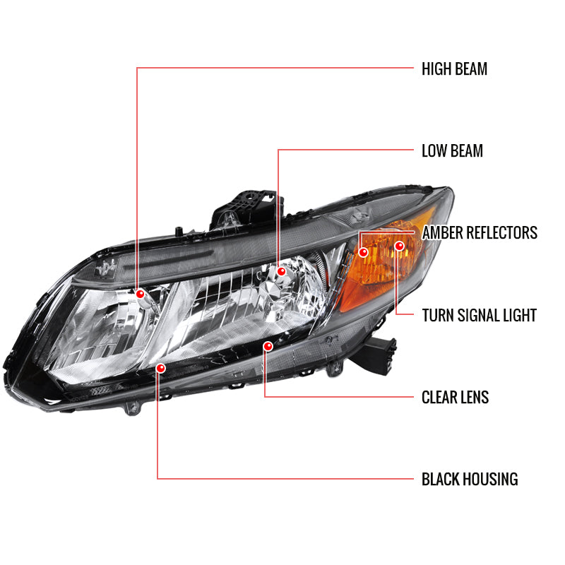 Spec-D 2012-2013 Honda Civic 2DR/ 2012-2015 Civic 4DR Crystal Black Headlights