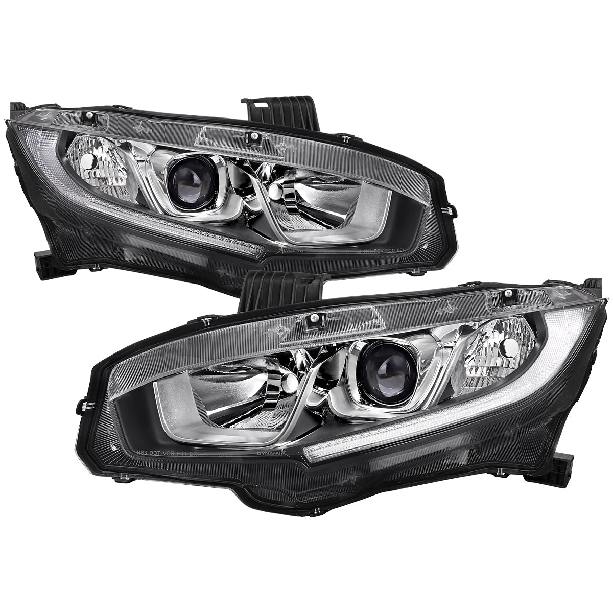 Spec-D 2016 Honda Civic LED Strip chrome headlights upgrade