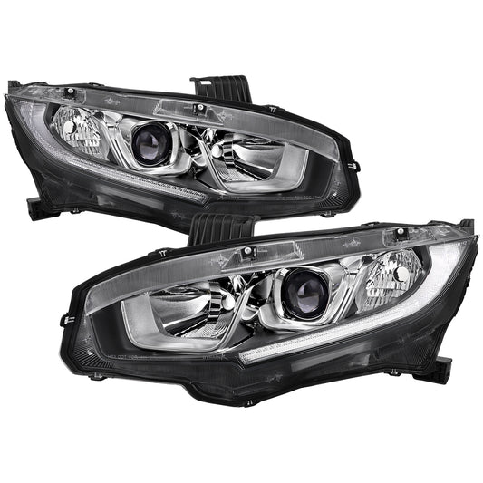 Spec-D 2016 Honda Civic LED Strip chrome headlights upgrade