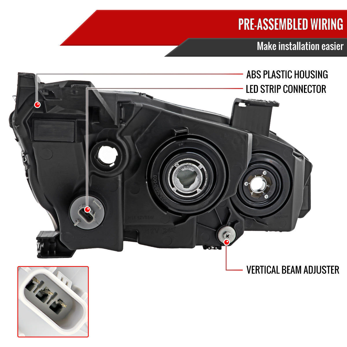 Spec-D 2016-2021 Honda Civic LED Strip OE Style Projector Black Headlights