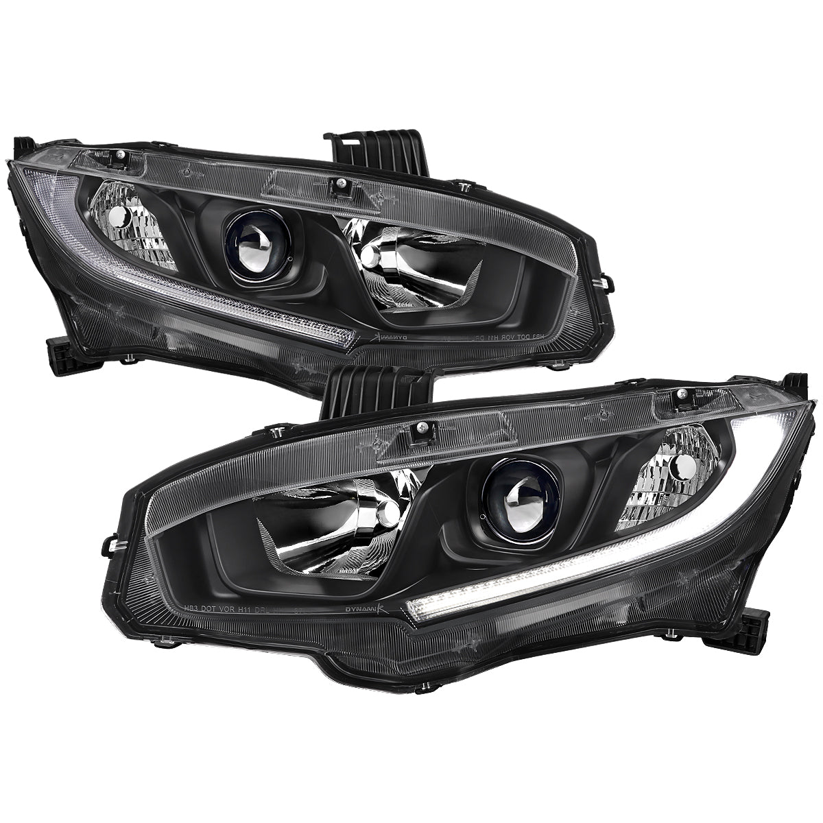 Spec-D 2016-2021 Honda Civic LED Strip OE Style Projector Black Headlights