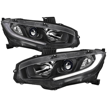 Spec-D 2016-2021 Honda Civic LED Strip OE Style Projector Black Headlights
