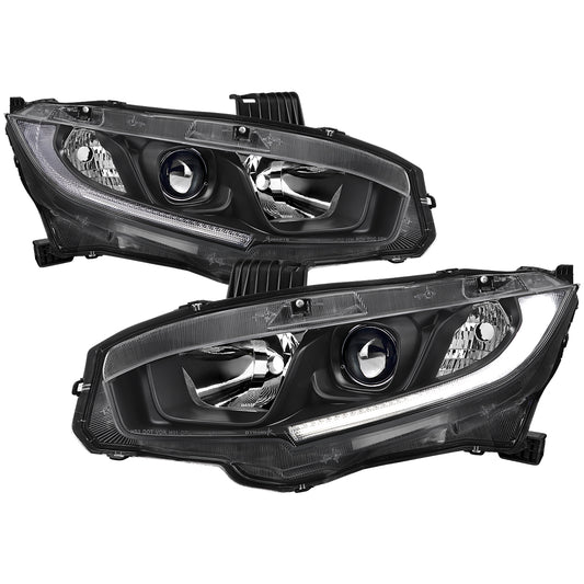 Spec-D 2016-2021 Honda Civic LED Strip OE Style Projector Black Headlights
