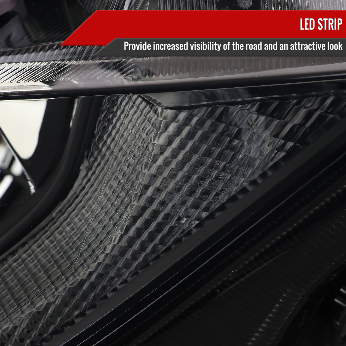 Spec-D 2016-2021 Honda Civic LED Strip OE Style Projector Black w/ Smoked Lens Headlights