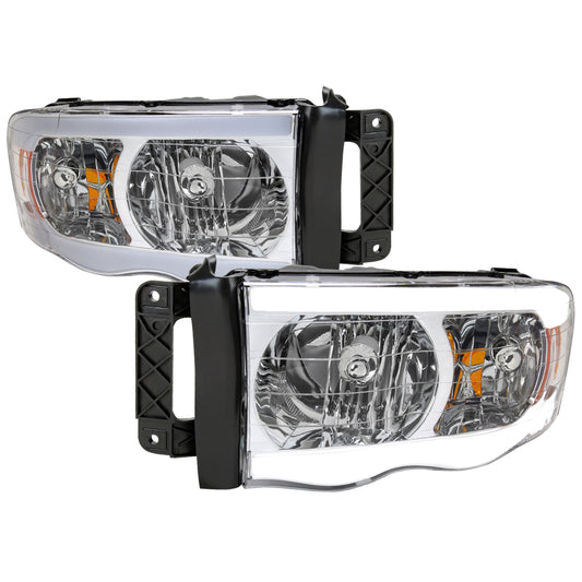 Spec-D 2002-2005 Dodge RAM 1500 /2003-2005 Dodge RAM 2500/3500 LED Tube OE Style Chrome Headlights