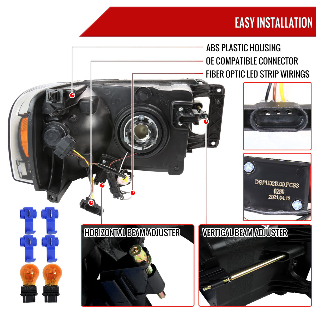 Spec-D 2002-2005 Dodge RAM 1500/2003-2005 Dodge RAM 2500/3500 LED Tube OE Style Matte Black Housing)/Clear) Headlights