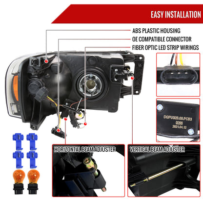 Spec-D 2002-2005 Dodge RAM 1500/2003-2005 Dodge RAM 2500/3500 LED Tube OE Style Matte Black Housing)/Clear) Headlights