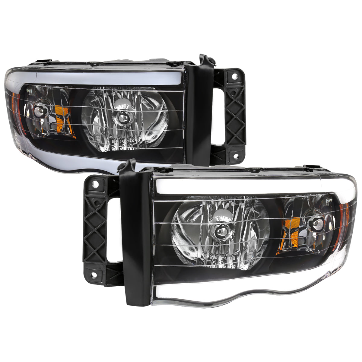 Spec-D 2002-2005 Dodge RAM 1500/2003-2005 Dodge RAM 2500/3500 LED Tube OE Style Matte Black Housing)/Clear) Headlights