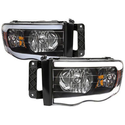Spec-D 2002-2005 Dodge RAM 1500/2003-2005 Dodge RAM 2500/3500 LED Tube OE Style Matte Black Housing)/Clear) Headlights