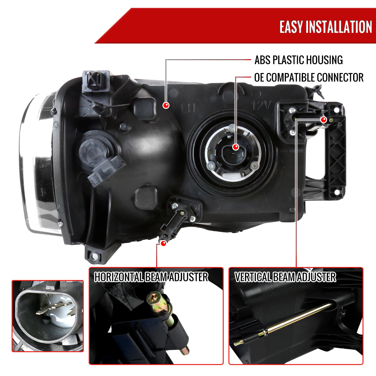 Spec-D 2002-2005 Dodge RAM 1500/ 2003-2005 RAM 2500 3500 OE Style Black Headlights