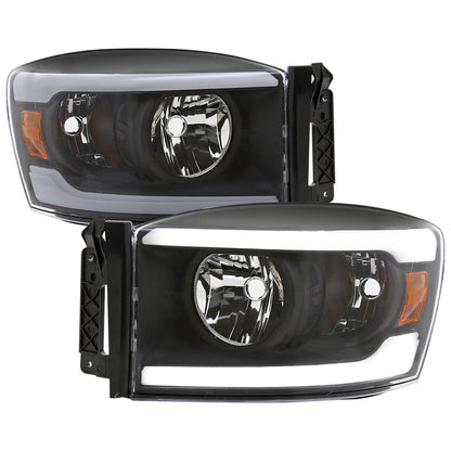Spec-D 2006-2008 Dodge Ram 1500/ 2006-2009 Ram 2500 3500 LED Tube OE Style with Amber Reflector Black Headlights