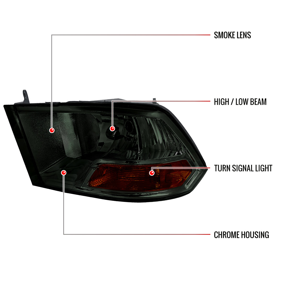Spec-D Dodge Ram Classic 12 smoked headlights
