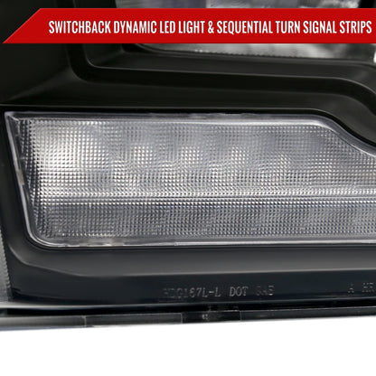 Spec-D 2009-2018 Dodge RAM 1500/2010-2018 RAM 2500 3500 Dual Switchback Sequential LED Bar OE Style Black Headlights