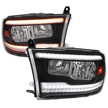 Spec-D 2009-2018 Dodge RAM 1500/2010-2018 RAM 2500 3500 Dual Switchback Sequential LED Bar OE Style Black Headlights