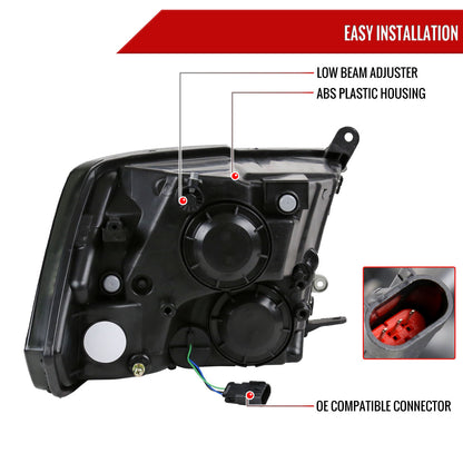 Spec-D 2009-2018 Dodge RAM 1500 / 2019-2021 RAM Classic / 2010-2018 RAM 2500 3500 Factory Quad Style Black Headlights