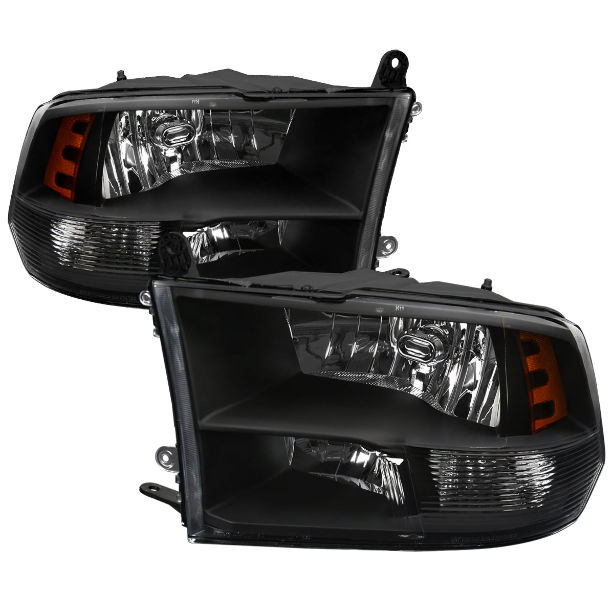 Spec-D 2009-2018 Dodge RAM 1500 / 2019-2021 RAM Classic / 2010-2018 RAM 2500 3500 Factory Quad Style Black Headlights