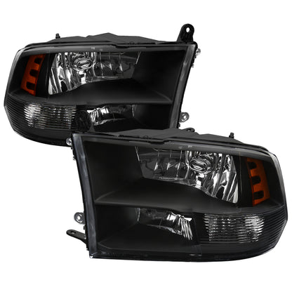 Spec-D 2009-2018 Dodge RAM 1500 / 2019-2021 RAM Classic / 2010-2018 RAM 2500 3500 Factory Quad Style Black Headlights