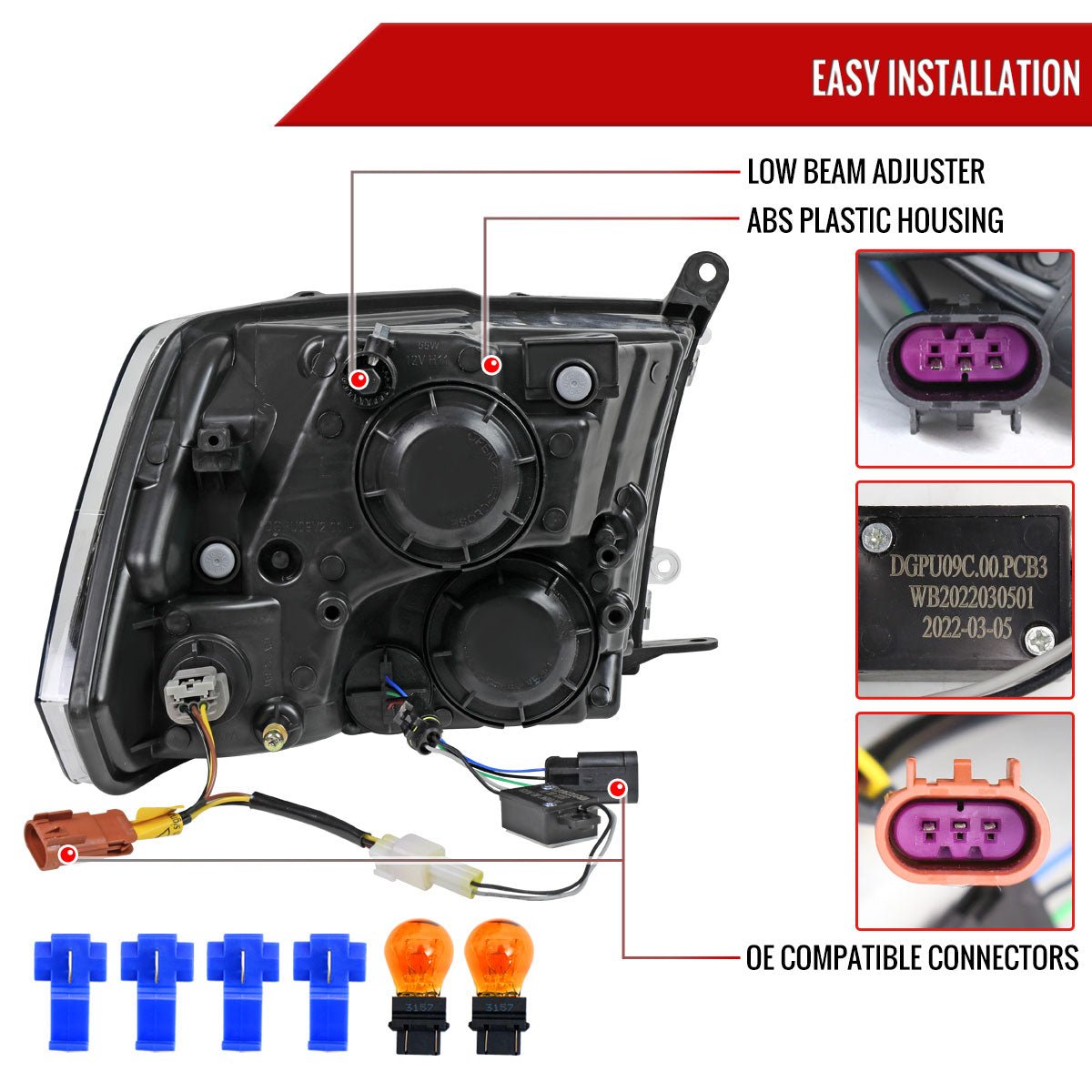 Spec-D 2009-2019 Dodge Ram 1500 2500 3500 Quad Style with LED Tube Chrome Headlights