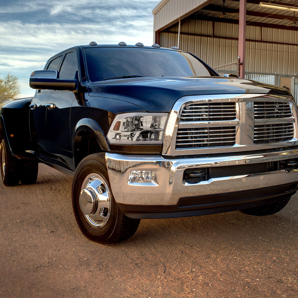 Spec-D 2009-2019 Dodge Ram 1500 2500 3500 Quad Style with LED Tube Chrome Headlights