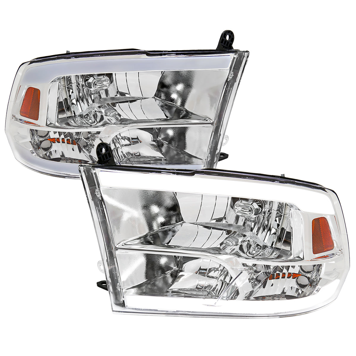 Spec-D 2009-2019 Dodge Ram 1500 2500 3500 Quad Style with LED Tube Chrome Headlights