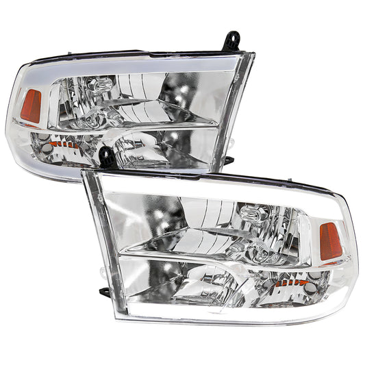Spec-D 2009-2019 Dodge Ram 1500 2500 3500 Quad Style with LED Tube Chrome Headlights