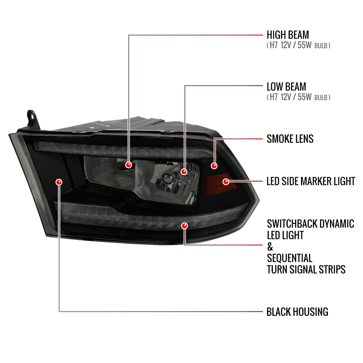 Spec-D Dodge Ram Classic 12 black headlights