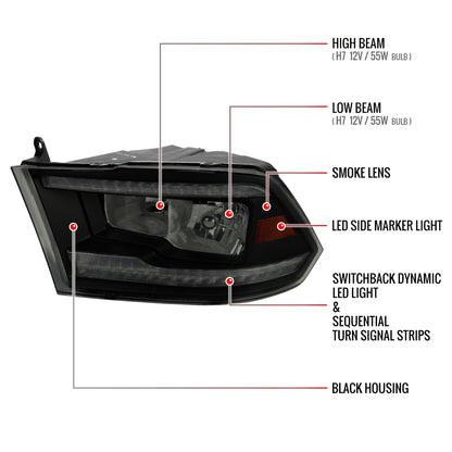Spec-D Dodge Ram Classic 12 black headlights