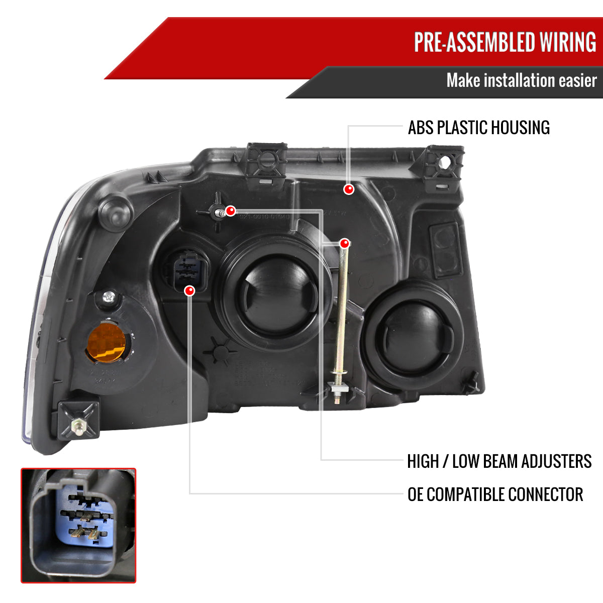 Spec-D 2003-2006 Ford Expedition OE Style w/ Amber Reflector Black Headlights