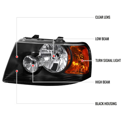Spec-D 2003-2006 Ford Expedition OE Style w/ Amber Reflector Black Headlights