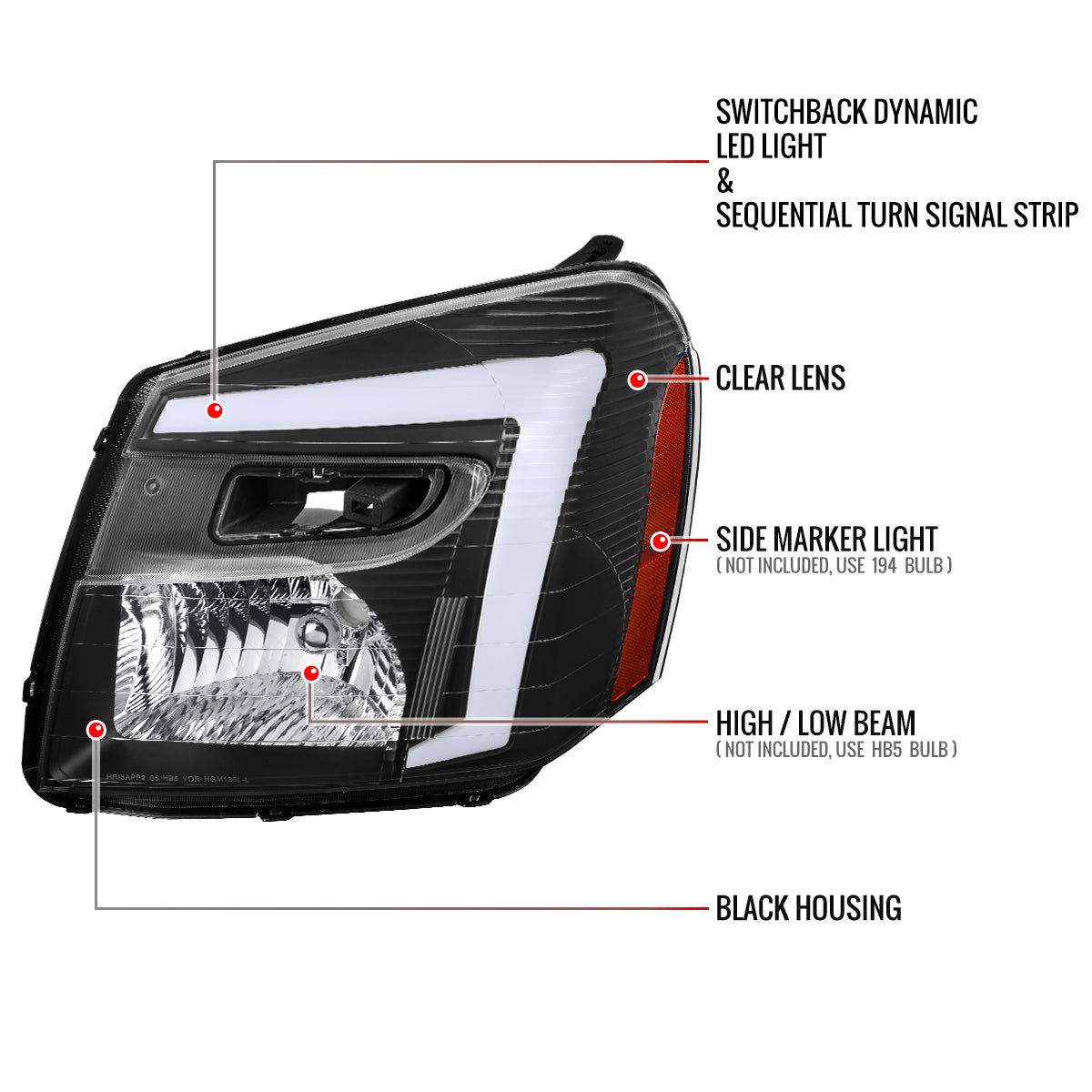 Spec-D 2005-2009 Chevy Equinox OE Style with Sequential Switchback LED Bar Turn Signal Matte Black Headlights