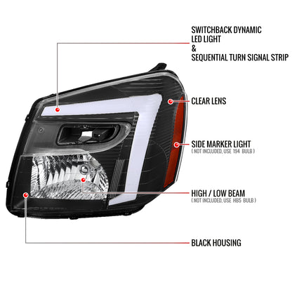 Spec-D 2005-2009 Chevy Equinox OE Style with Sequential Switchback LED Bar Turn Signal Matte Black Headlights