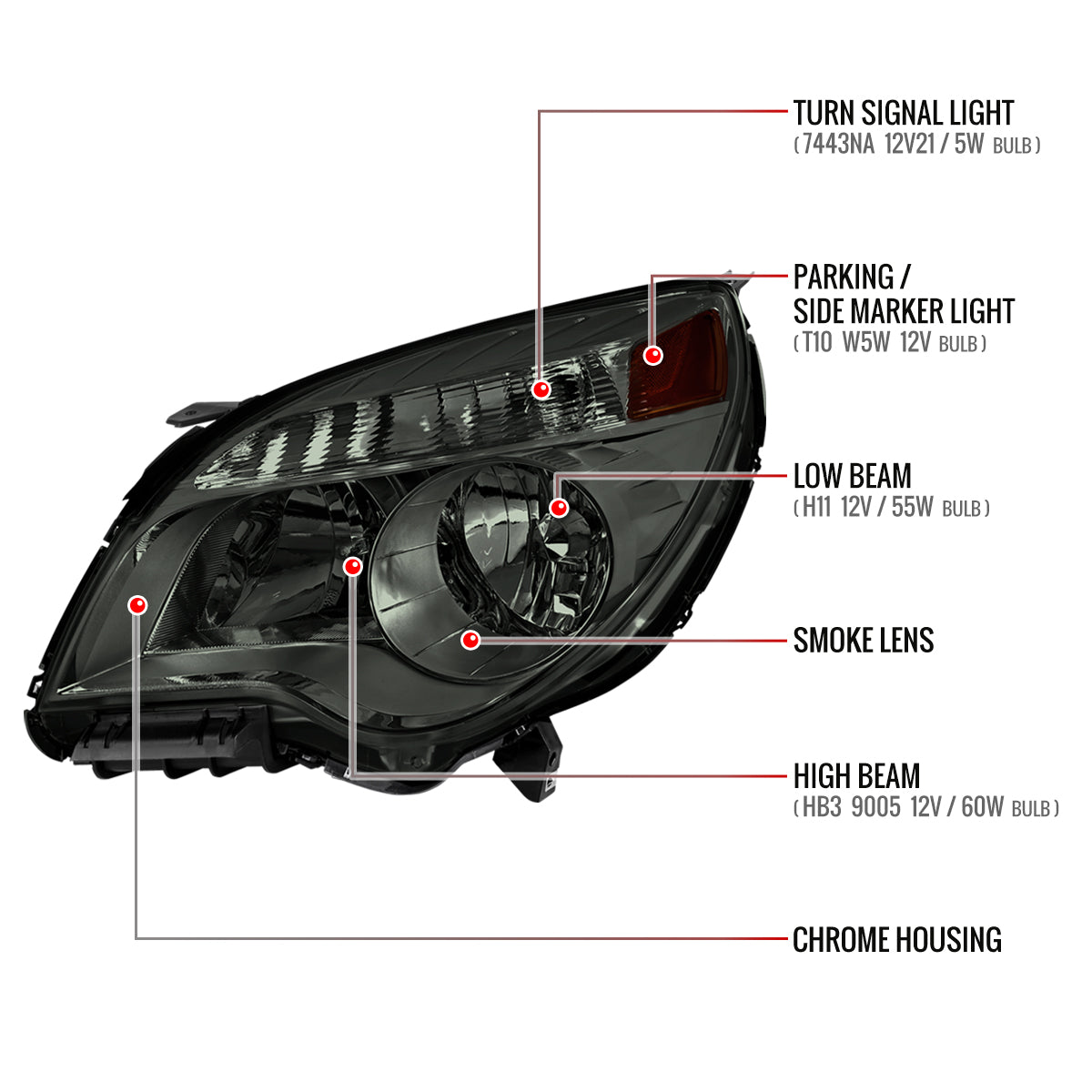 11 Chevy Equinox OE Spec-D chrome headlights