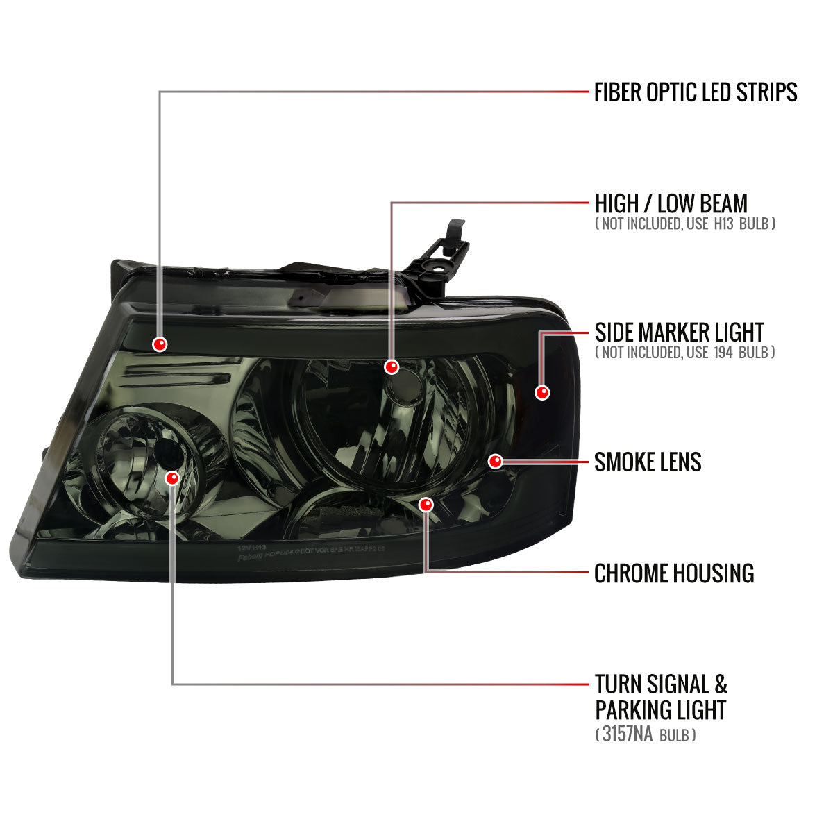 Spec-D F-150 Lincoln Mark LT 06 smoked LED Bar headlights